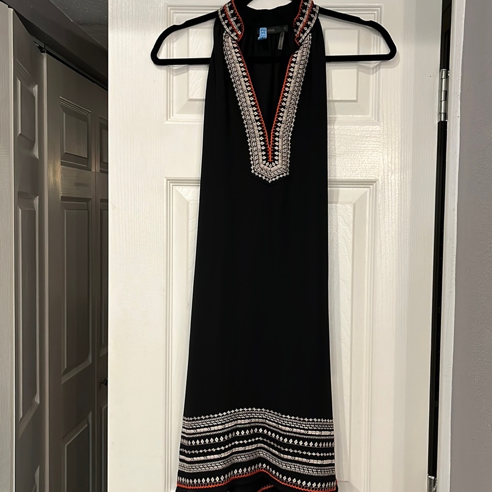 THML Black Sleeveless Dress with beautiful embroidery on the top and the bottom.